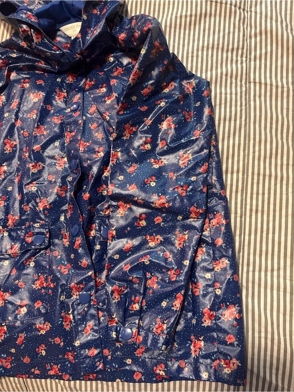Forever 21 Navy Blue Floral Girls' Raincoat with Hood